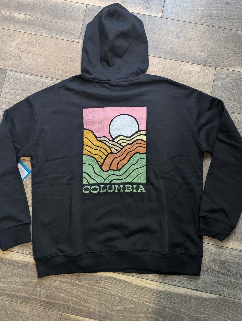 Columbia Black Hoodie with Multicolor Retro Mountain Graphic